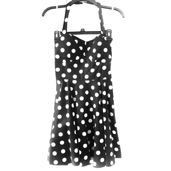 NWT Women’s retro blk/wht polka dot dress medium - Picture 1 of 7